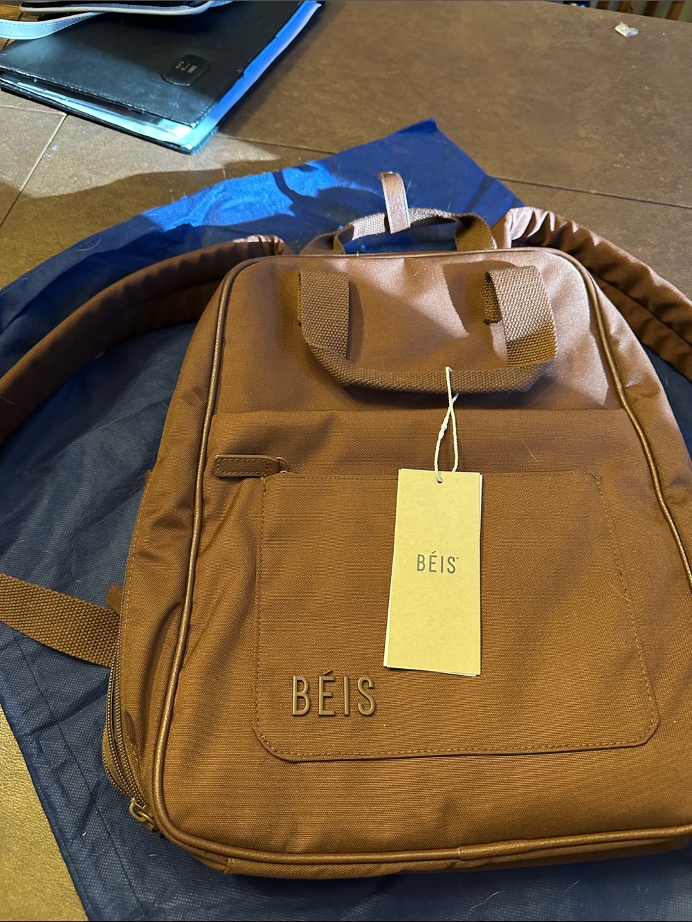 BEIS Brown Everyday Backpack with Front Pocket and Top Handles